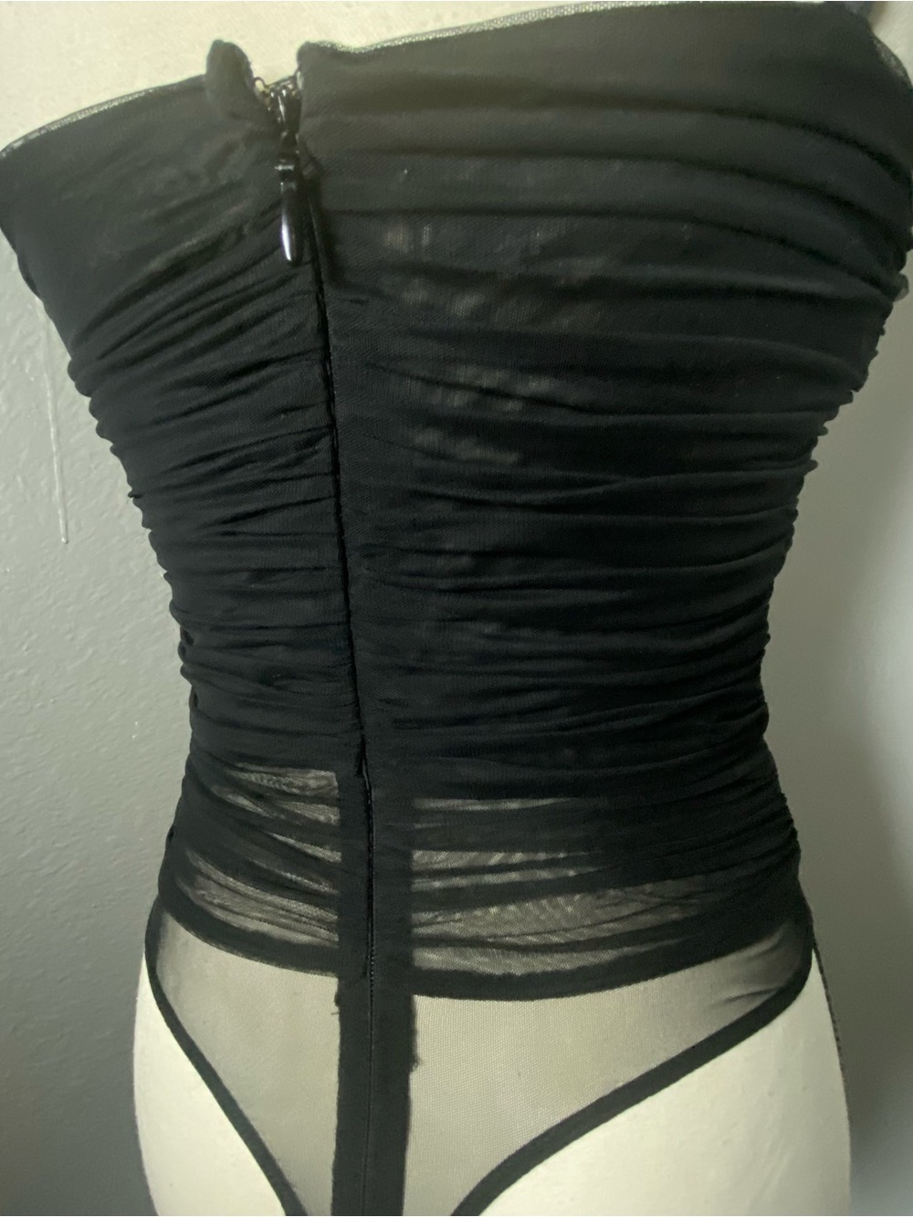 House of CB Black Ruched Mesh Corset Bodysuit Size Small - Picture 7 of 9